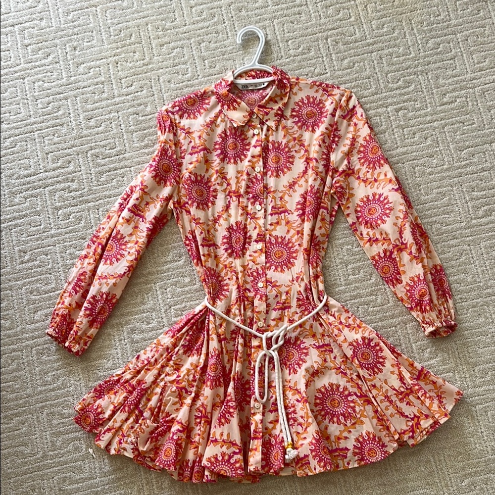 Zara Pink and Orange Patterned Dress